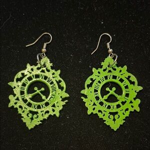 Elegant Green Clock Face Earrings